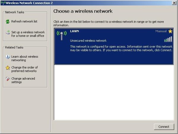 Screenshot showing wireless networks