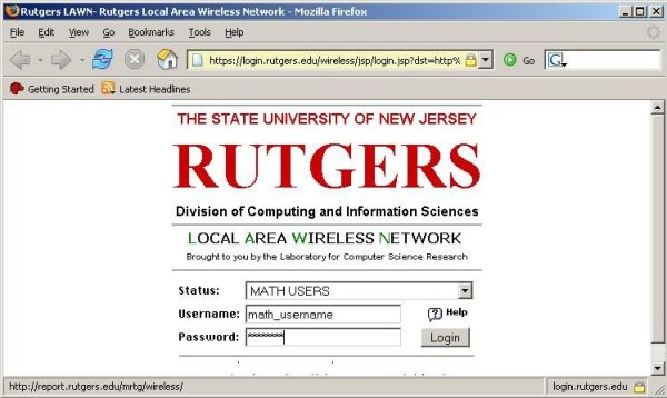 Screenshot showing login page for LAWN