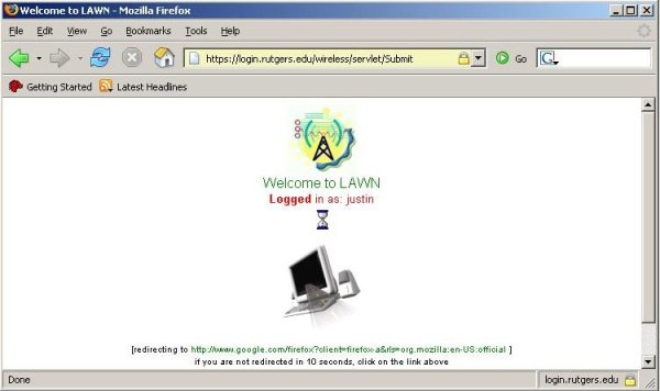 Screenshot users should get if successfully connected to LAWN